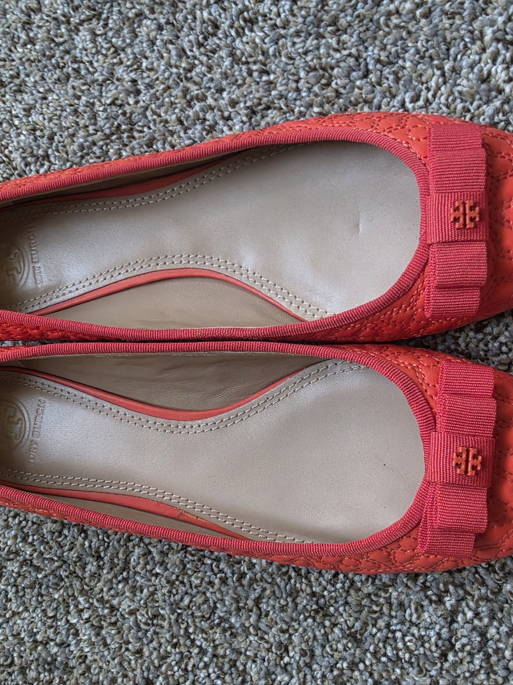 Tory Burch Coral Quilted Bow Ballet Flats